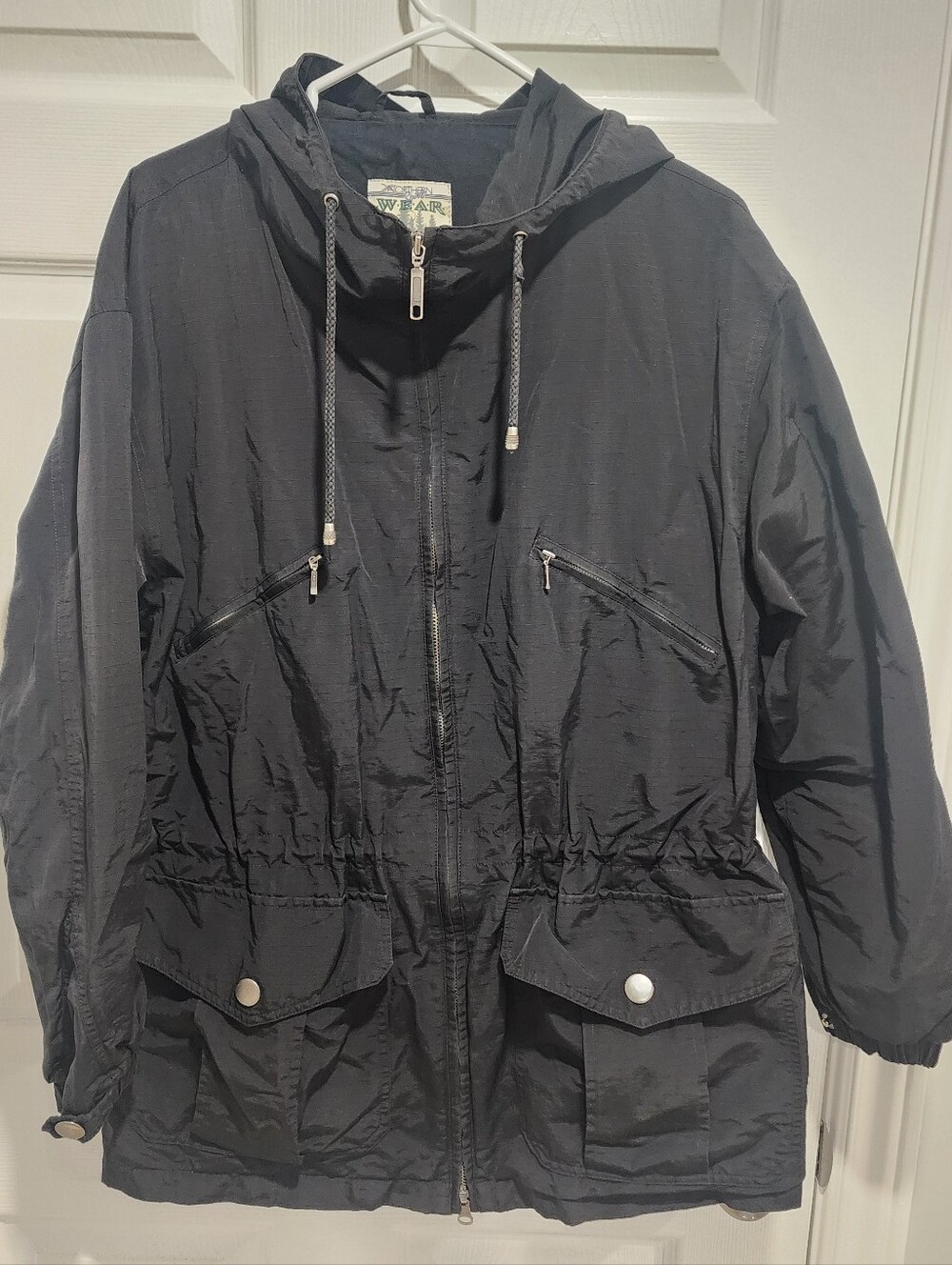 Vtg Northern Spirit Wear Water Proof Jacket Hood Pockets Raincoat Cotton Lining